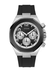 GUESS Men's Black Silver Empire Silicone Watch