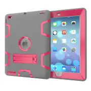 MCC Stylish Shockproof iPad mini 4 Case Cover Heavy Duty 3-in-1 Kids Apple [Grey+Magenta]