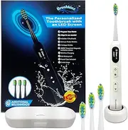 BRUSHKINZ Electric Toothbrush for Adults, Battery Operated Rechargeable Sonic Toothbrush, Travel Tooth Brush Set with 4 Replacement Toothbrush Heads & Case, Wireless Charging Lasts 90 Days, White