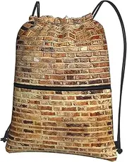EdWal Industrial Brick Wall Background Print Drawstring Backpack Gym Bags Sports Bags With Zipper Pocket For Travel Beach, Black, One Size