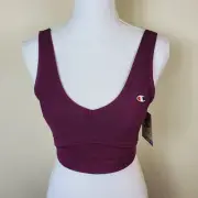 Champion Womens Sports Bra M Purple Pullover Deep V Neck Activewear Crop Top New