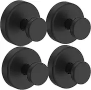 4Pcs Suction Cup Hooks for Shower, No-Drill Bathroom Hooks for Towels, Robes, Loofah Mountable on Bathroom Walls, Kitchen, Glass, Mirrors,Tile,Smooth Non-Porous Surfaces,Waterproof & Rustproof,Black