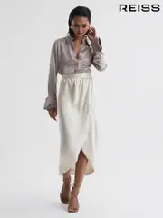 Reiss Ivory Tyra Silk High-Low Wrap Skirt (551400) | $545
