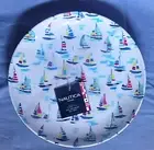New Nautica Set of 4 Melamine Nautical Sailboat Dinner Plates Red White Blue 11"
