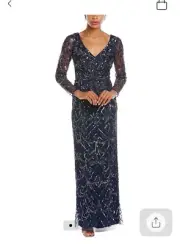Aidan Mattox NWT Navy Long Sleeve Beaded Column Gown Size 10