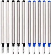 5 Pack Blue + 5 Pack Black - Compatible Mont Roller Pen Refills-Black and Blue Color - Fit BrandName Capped Rollerball Pens, (Bulk Packed) (Medium Tip)
