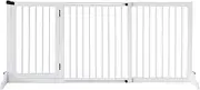 Pet Safety Gate with Walk Over Door,Extensible Width 113cm-165.5cm, Freestanding Dog Fence Safety Guard Indoor Wooden Playpen Foldable Barrier Protection Net Stair Partition White 3 Panels