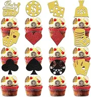 24 Pcs Black Gold Casino Theme Party Cupcake Topper,Poker Chips Game Dices Mini Slot Toy Machine Cake Decor,Casino Night Theme Birthday Party Cake Decor Supplies