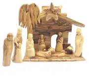 Olive Wood Hand Carved Nativity Scene with Figures from Holy Land Christmas