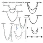 Double Piercing Dangle Chain Earrings Tragus Helix Cartilage Industrial Bar Stud