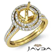 Diamond Engagement Halo Ring Round Semi Mount 1.55Ct 14k Yellow Gold Split Shank