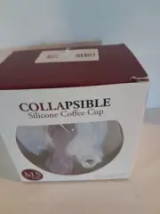 Collapsible Pocket Cup with Twist on Lid Travel Mug 450ml White And Purple NIB