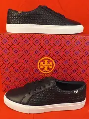 NIB TORY BURCH NAVY BRYANT QUILTED LEATHER LACE UP REVA SNEAKERS 8.5