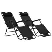 2 Pcs Outdoor Camping Chairs Patio Garden Recliner Chair Lounger Sunbed Portable
