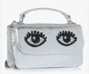 NWT BETSEY JOHNSON Shiny Silver EYES Crossbody Purse Handbag Kitsch