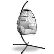 Isabella Hanging Egg in Grey Wicker - Stylish Suspended Swing Chair - Indoor or Outdoor Use