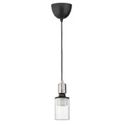 SKAFTET / MOLNART pendant lamp with light bulb, textile nickel-plated/tube-shaped patterned