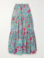 [La DoubleJ] La DoubleJ - Big Tiered Floral-print Cotton-poplin Maxi Skirt - Green - x small x small Green