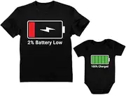 [Tstars] Dad and Baby Matching Outfits Battery Low Father and Son Daughter Shirts Set