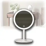 3 in 1 Beauty Storage Stand, Desktop Mobile Phone Stand Base Desktop LED Makeup Mirror with 3 Color Lighting Modes for Makeup Desk, Bedroom, Dressing Room Tabletop,White