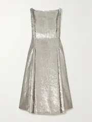 [Emilia Wickstead] Emilia Wickstead - Chaya Open-back Sequined Satin Midi Dress - Silver - UK 14 UK 14 Silver