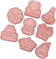 Set of 8 Food Grade Cookie Stamp Birthday Themed Cookie Baking Molds Elegant Biscuits Fondant Molds Set Multiple Shape Cookie Set