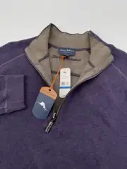 NEW Tommy Bahama Flipside Half Zip Reversible Sweater Grape Wine Heather Size XL