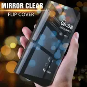 For iPhone 16 15 14 Pro Max 13 12 11 View Mirror Leather Flip Stand Case Cover