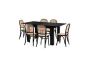 Oikiture 5PCS Dining sets 160cm Extendable Table with Chairs Rattan Black