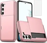 [Asuwish] Phone Case for Samsung Galaxy S23 5G with Screen Protector Cover and Accessories Card Holder Slot Cell TPU Slim Hybrid Rubber Protective S 23 23S GS23 G5 SM-S911U 6.1 inch Women Men Rose Gold