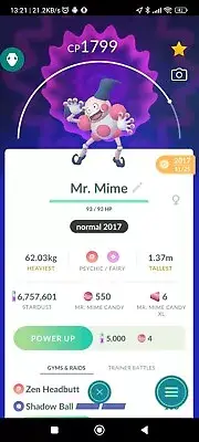 Mr. Mime ( Caught In 2017 ) Pokemon Trade Go