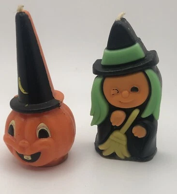 VTG Lot Gurley H’ween Jack-o-lantern And Witch’s Hat Candle with Original Labels