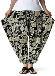 [Abigprofit] Men Women Ethnic Floral Print Baggy Boho Gypsy Yoga Pants Cotton Drop Crotch Harem Pants