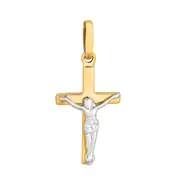 14k 2 Tone Gold Square Tube Crucifix Pendant