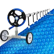 AURELAQUA Pool Cover Roller and 11x5m Solar Blanket 500 Micron, Blue/Blue