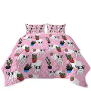 French Bulldog and Cactus Pattern Coverlet
