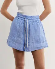 [Jag] Jag Women's Gigi Stripe Short In White/azure Blue Size 14 14 Blue