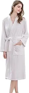[Generic] Women Robe Satin Collar Bathrobe Plush Long Coat Bath Dress Womens Satin Robes Long