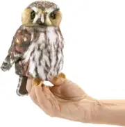 Folkmanis Pygmy Owl Hand Puppet, Brown, Black, White, Beige