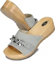 [BeComfy] Women's Wooden Clogs with Chain Wooden Shoes Open Clogs Leather Garden Shoes Slippers Mules 36-41 EU
