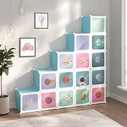 Cube Storage Cabinet for Kids with 15 Cubes Blue PP Shoe Storage