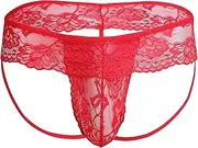 [Generic] Men's Low-Rise Thongs See Through Lace Jockstrap Thong Sexy Lingerie Pouch Hollow Briefs G-String, Small, White-1pc