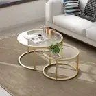 Gold Nesting Coffee Table Set of 2, Small Glass Nesting Tables for Living Roo...