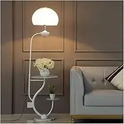 Indoor Floor Lamps Glass Tray Floor Lantern Lamp, Modern Bedside Lamp with Table, Standing Lamp for Living Room Bedroom Office Home House Standing Lamp(White)