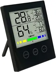 Touch Screen Thermometer Hygrometer for Indoor Home Office Max/min Temperature Humidity Records Black No Battery Needed