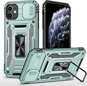 Slide Camera Case for iPhone 11 6.1,Kickstand with Built-in 360° Rotate Magnetic Ring Stand Shockproof Protective Armor Cover,Green