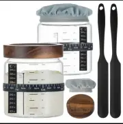 Sourdough Starter Jars 35 Oz 2 Pack Scale Line Date Marked Feeding Band Scraper