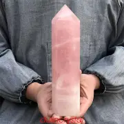 2.94LB Natural Rose Quartz Crystal Obelisk Quartz Crystal Point Wand Reiki Tower