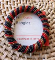 African Jewelry Maasai Masai Beaded Bracelet Bangle Kenya Fair Trade Gold-BLK SM