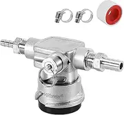 MRbrew All Stainless Steel Low Profile Keg Coupler, Sankey D System Coupler with Safety Pressure Relief Valve, Space Saving Keg Tap Dispenser with 1/4'' Beer Barb Out & 3/8'' Gas Barb In & Hose Clamp